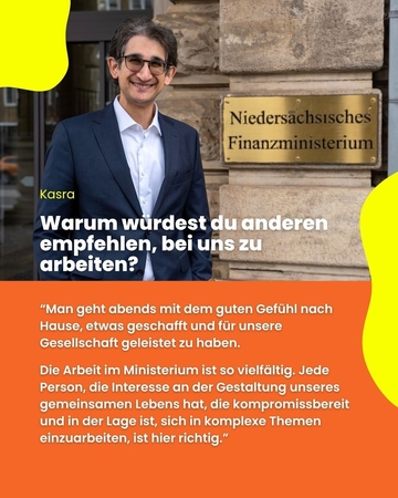Warum würdest du anderen empfehlen, bei uns zu arbeiten, Kasra? Man hat abends ein gutes Gefühl, etwas geschaft und für die Gesellschaft getan zu haben. Die Arbeit ist vielfältig.