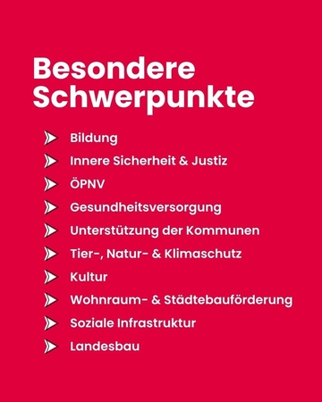 Besondere Schwerpunkte u.a. sind Bilder, Innere Sicherheit & Justiz, ÖPNV, Gesundheit usw.