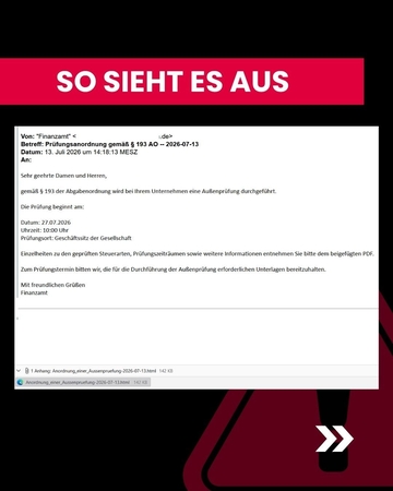das Bild zeigt eine betrügerische EMail