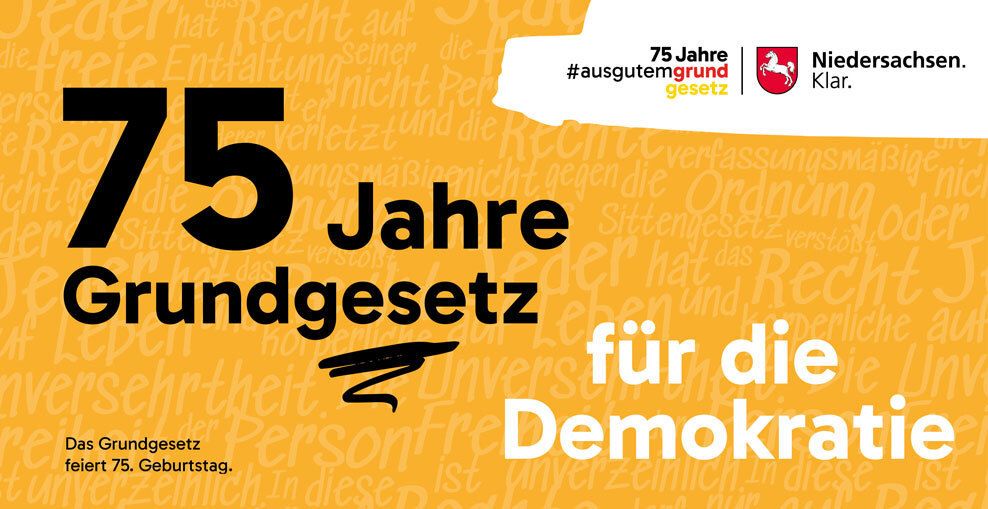 Banner: 75 Jahre Grundgesetz für die Demokratie
